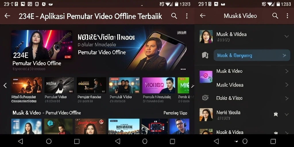 Tampilan antarmuka pengguna aplikasi Pemutar Video Offline 234E yang modern dan intuitif.