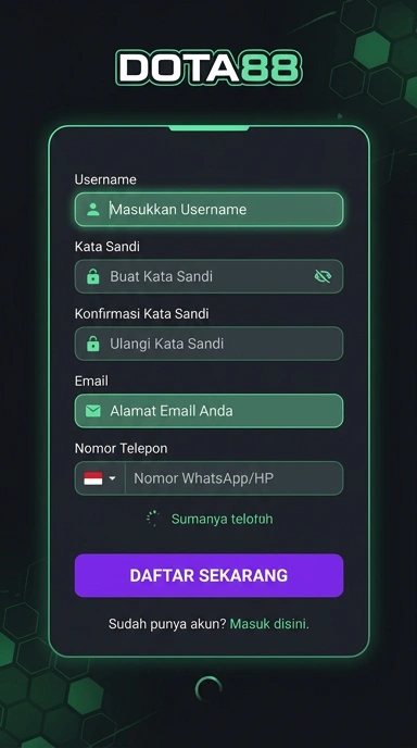 Tampilan halaman daftar dota88